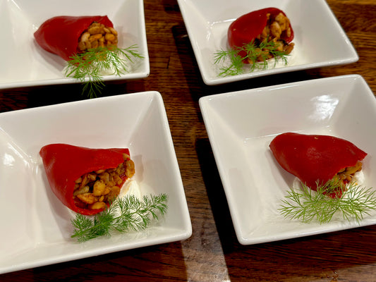 Jason Stoner's Smoky Tempeh “Chorizo” Stuffed Piquillo Peppers