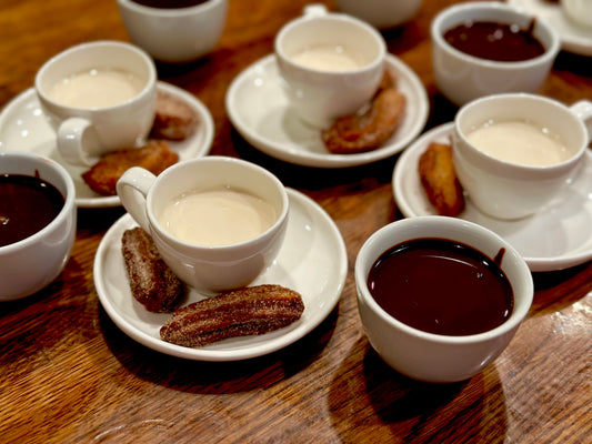 Stephen Rogers' Dark Chocolate and Sea Salt Churros with Chili Spiced Hot Chocolate Dip