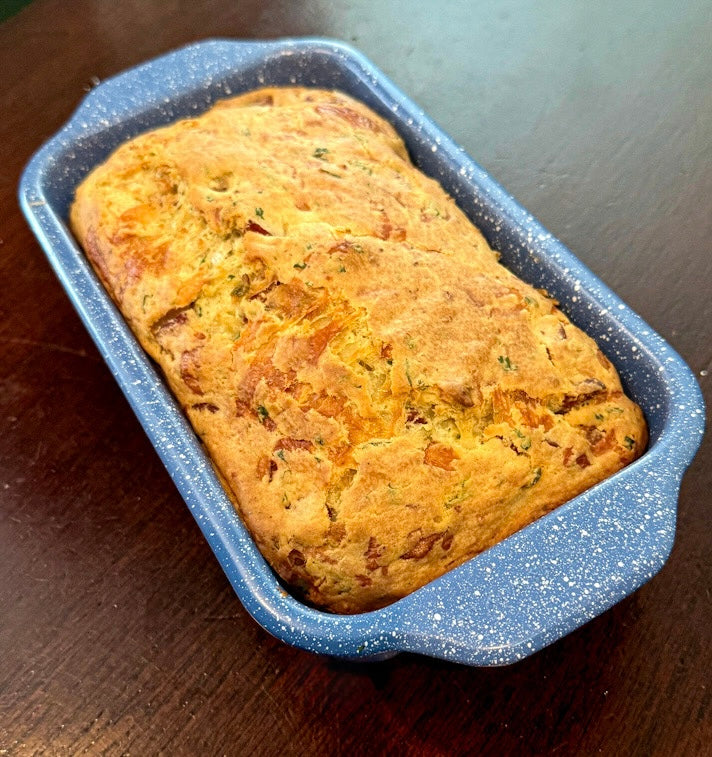 Sliced savory cake sale loaf with andouille and Gruyere
