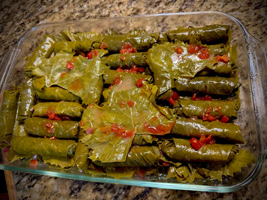 Cajunated stuffed grape leaves, member submitted recipe by Cathey Landry, Foodies of Lafayette