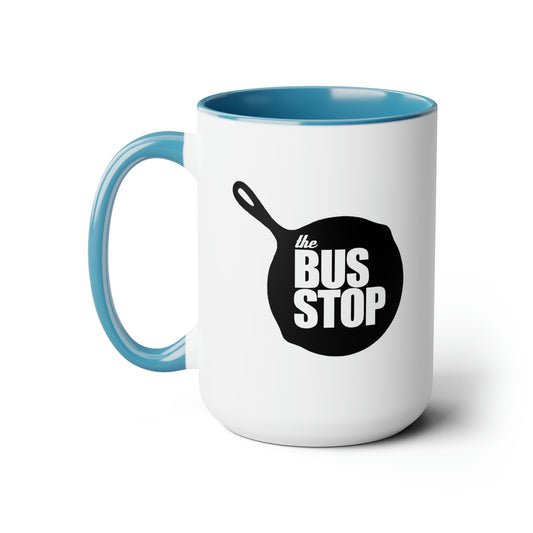 The Bus Stop Bistro Two-Tone Coffee Mugs, 15oz