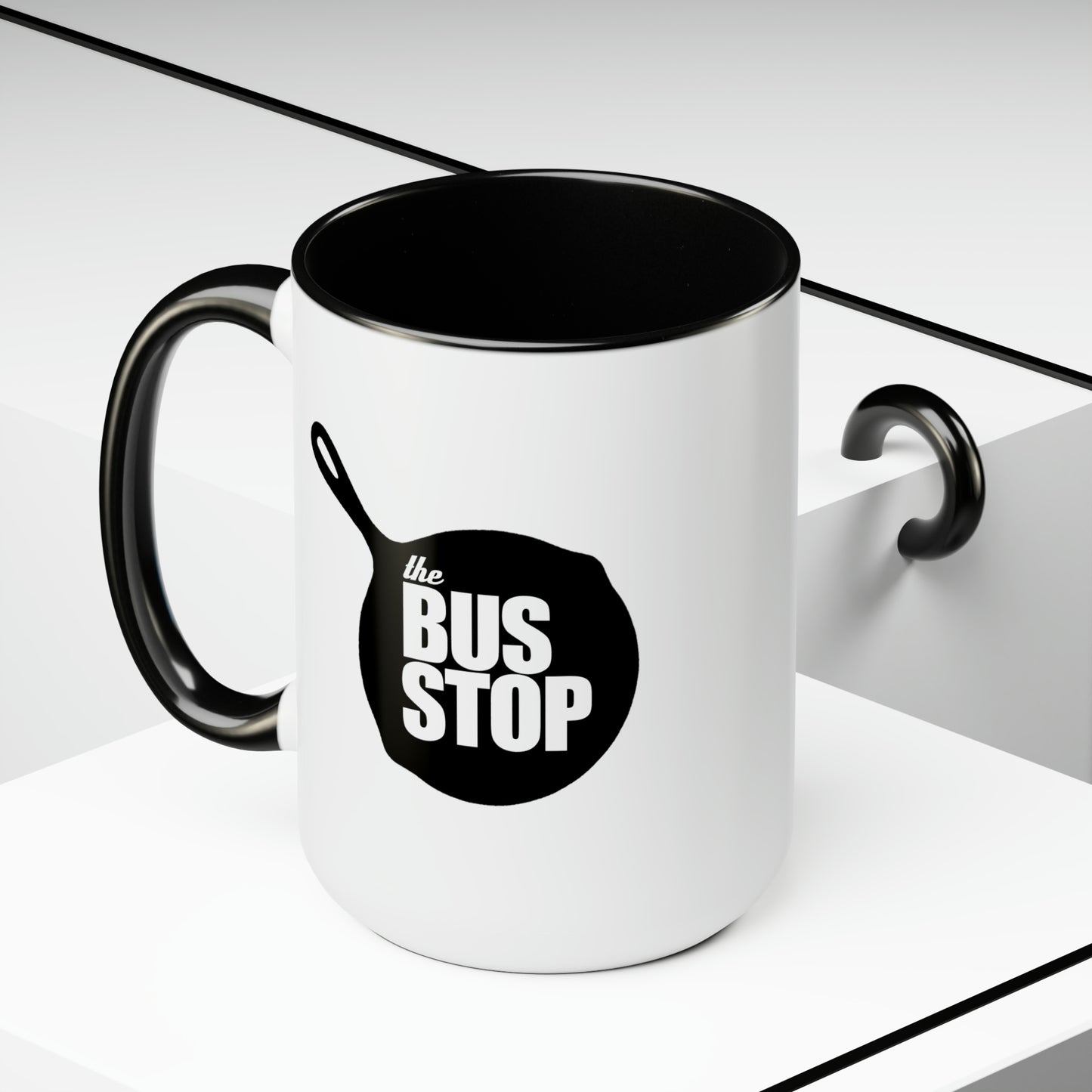 The Bus Stop Bistro Two-Tone Coffee Mugs, 15oz