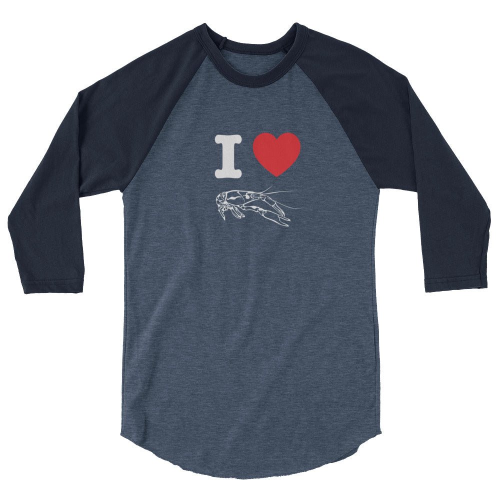3/4 Sleeve Raglan Shirt - I Love Crawfish