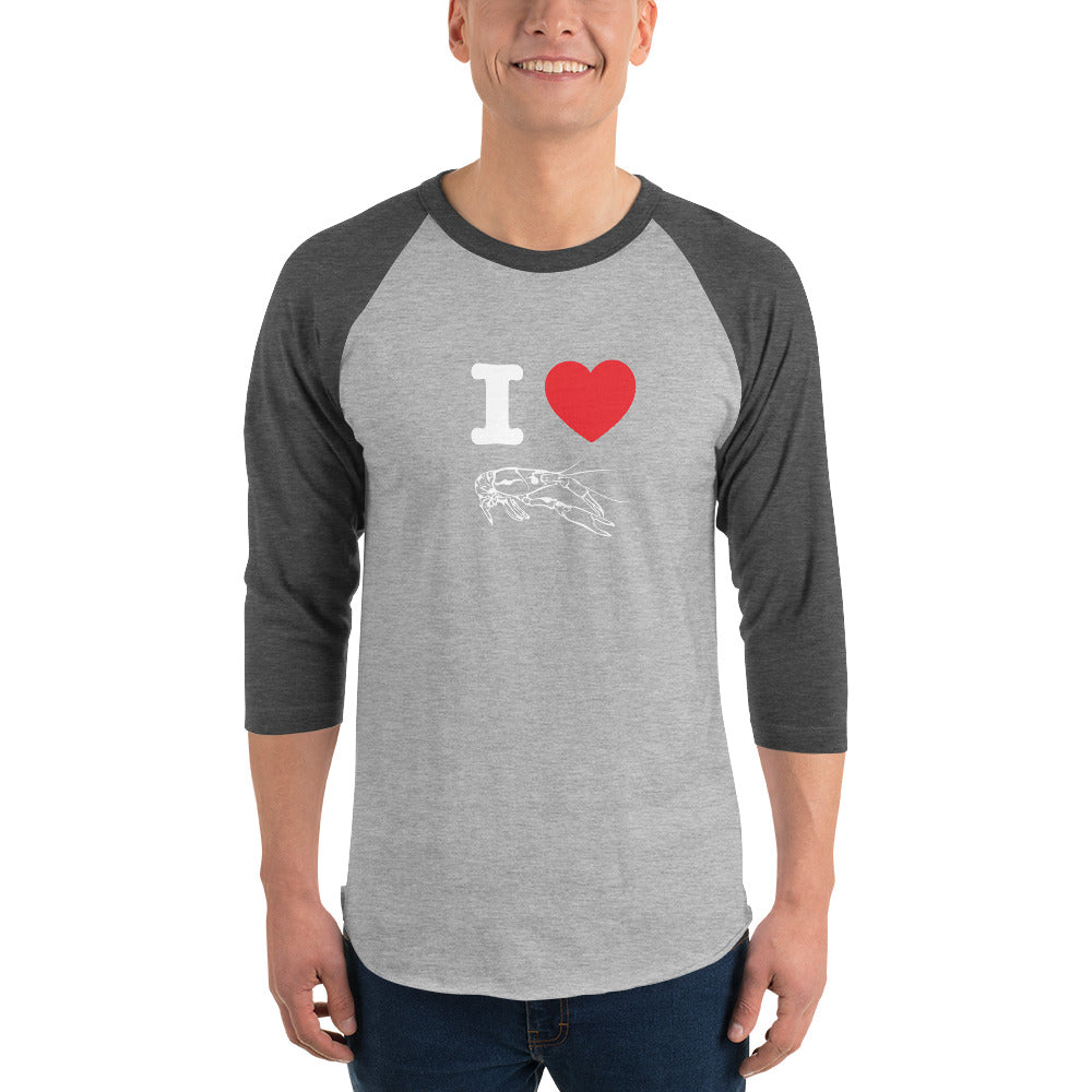 3/4 Sleeve Raglan Shirt - I Love Crawfish