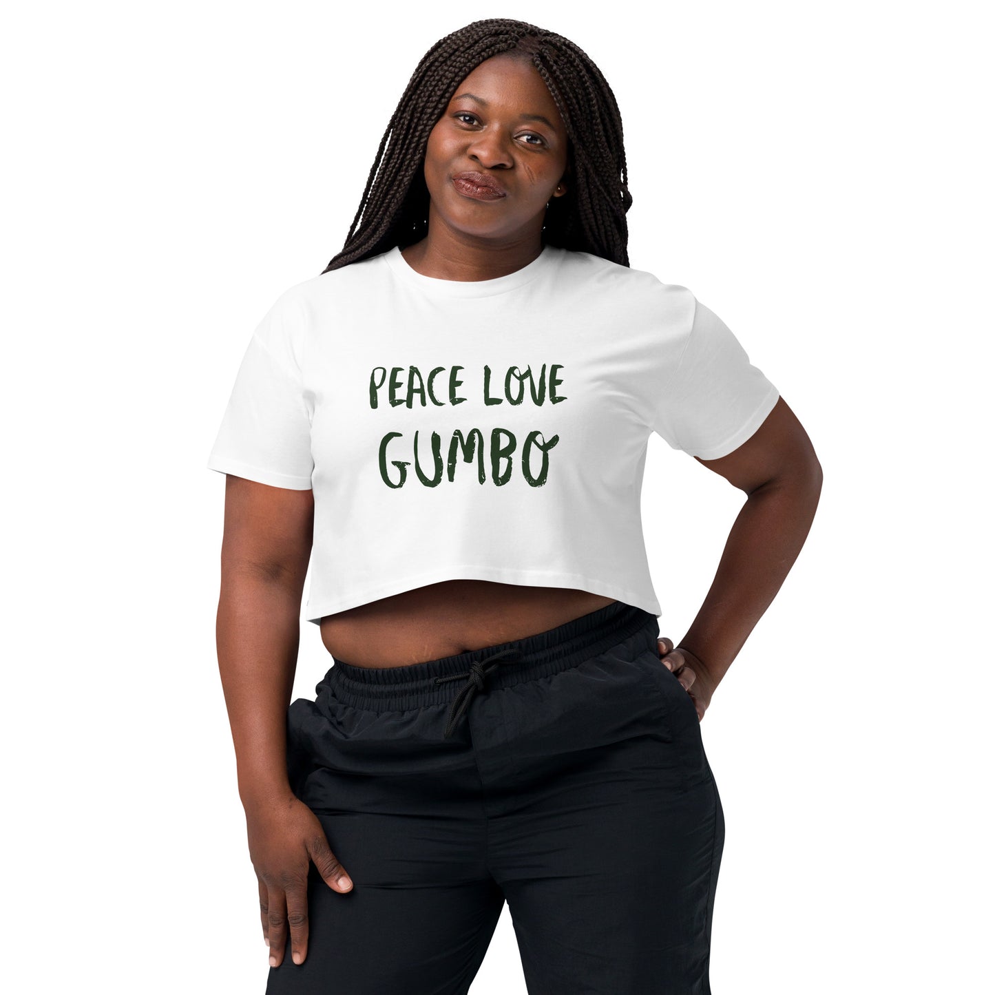 Women’s Crop Top -- Peace Love Gumbo